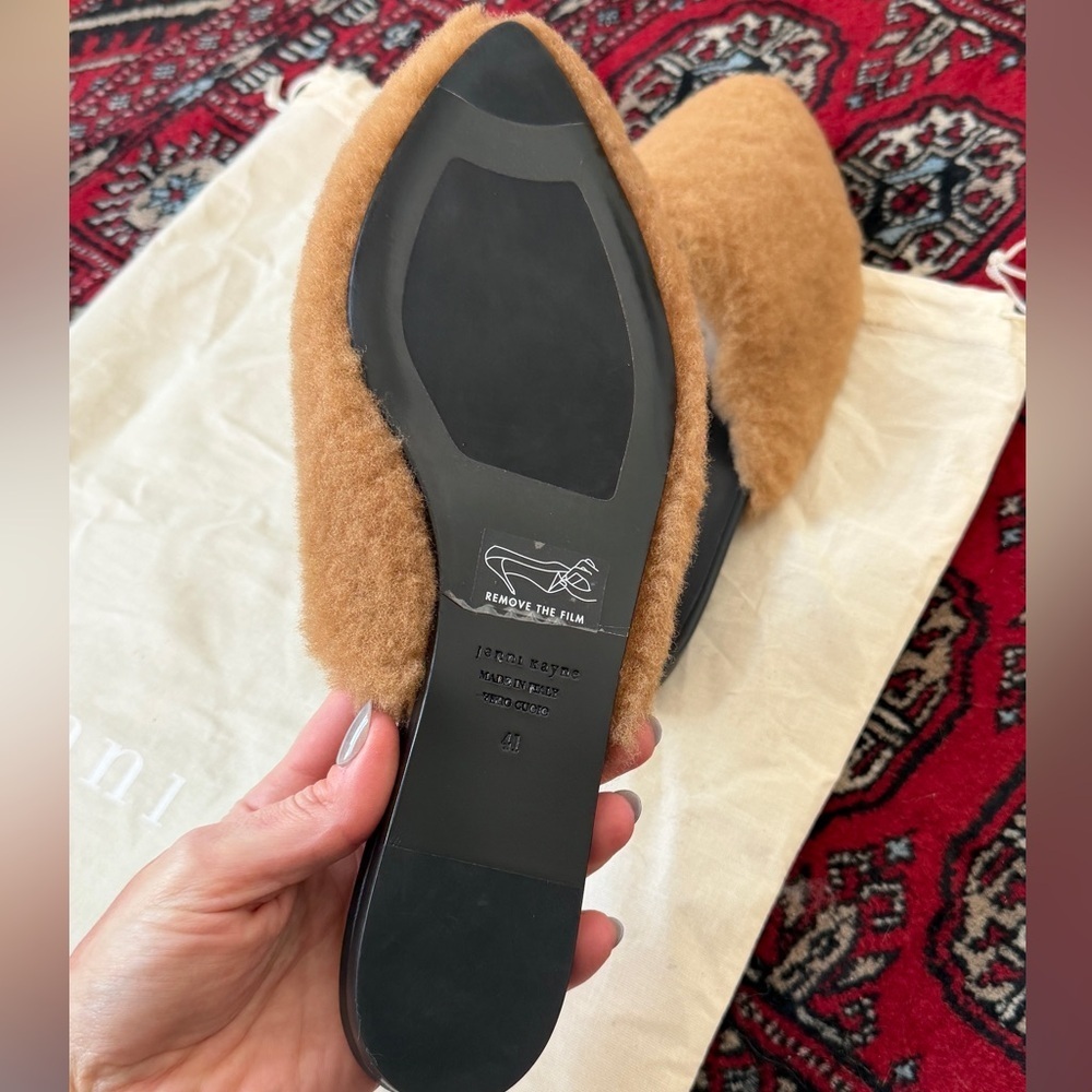 NEW Jenni Kayne Shearling Mule Slip On Flat Shoes Brown Black Leather Slides - Picture 5 of 9